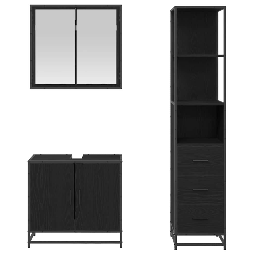 Bathroom Furniture Set 3 pcs Black Oak Engineered Wood