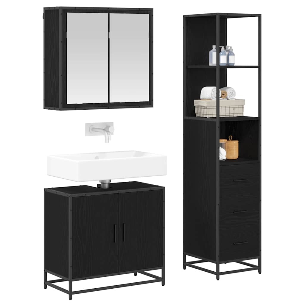Bathroom Furniture Set 3 pcs Black Oak Engineered Wood