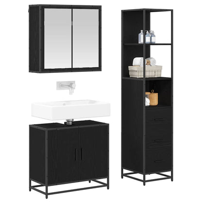 Bathroom Furniture Set 3 pcs Black Oak Engineered Wood