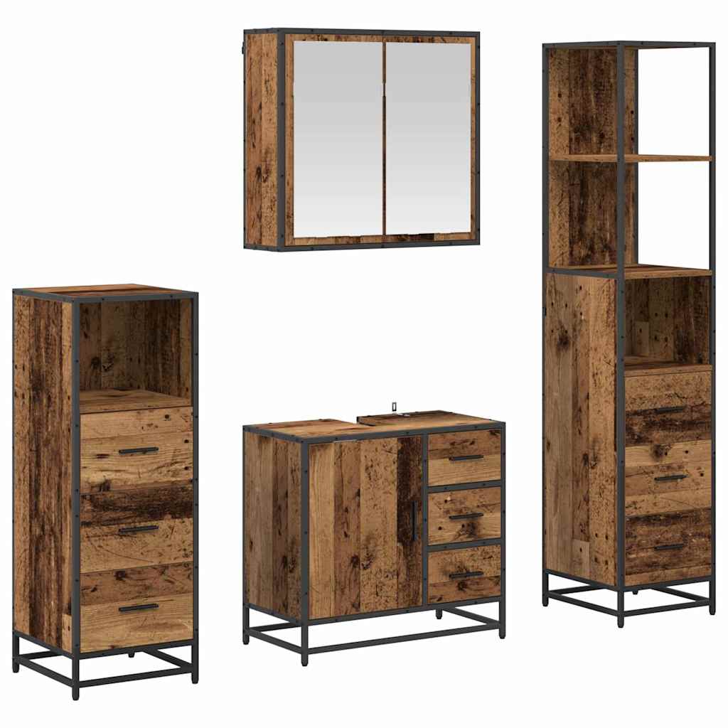 Bathroom Furniture Set with Door 4 pcs Old Wood Engineered Wood