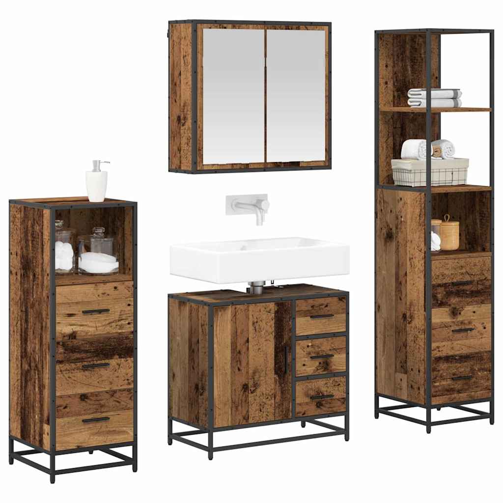 Bathroom Furniture Set with Door 4 pcs Old Wood Engineered Wood