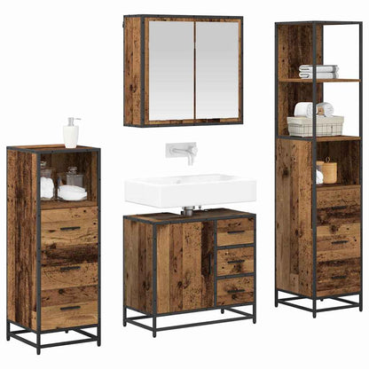Bathroom Furniture Set with Door 4 pcs Old Wood Engineered Wood