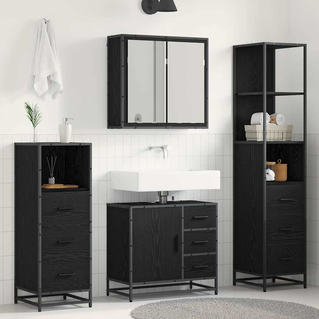 Bathroom Furniture Set 4 pcs Black Oak Engineered Wood