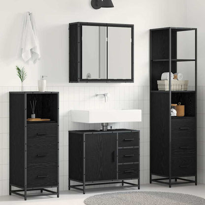 Bathroom Furniture Set 4 pcs Black Oak Engineered Wood