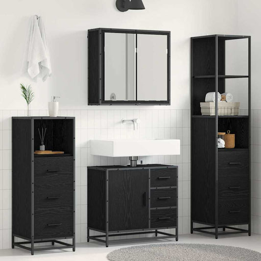 Bathroom Furniture Set 4 pcs Black Oak Engineered Wood