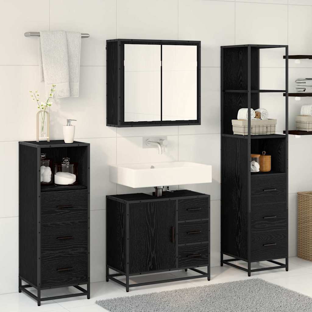 Bathroom Furniture Set 4 pcs Black Oak Engineered Wood