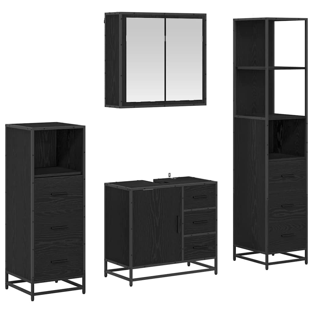 Bathroom Furniture Set 4 pcs Black Oak Engineered Wood