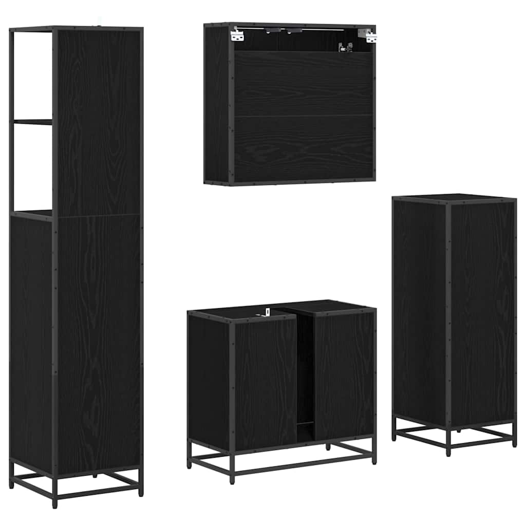 Bathroom Furniture Set 4 pcs Black Oak Engineered Wood