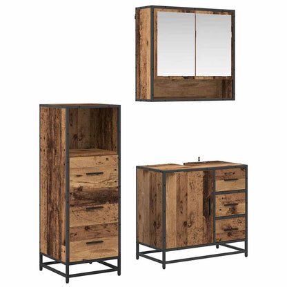Bathroom Furniture Set with Door 3 pcs Old Wood Engineered Wood