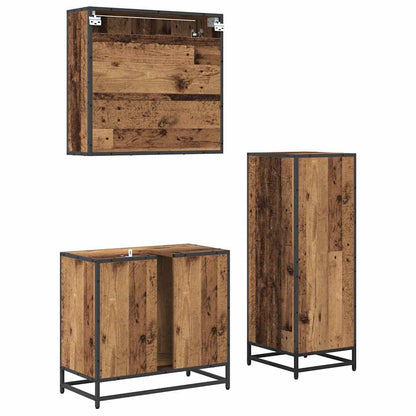 Bathroom Furniture Set with Door 3 pcs Old Wood Engineered Wood