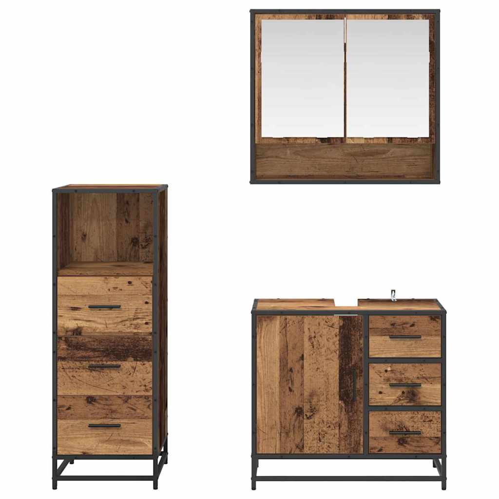 Bathroom Furniture Set with Door 3 pcs Old Wood Engineered Wood