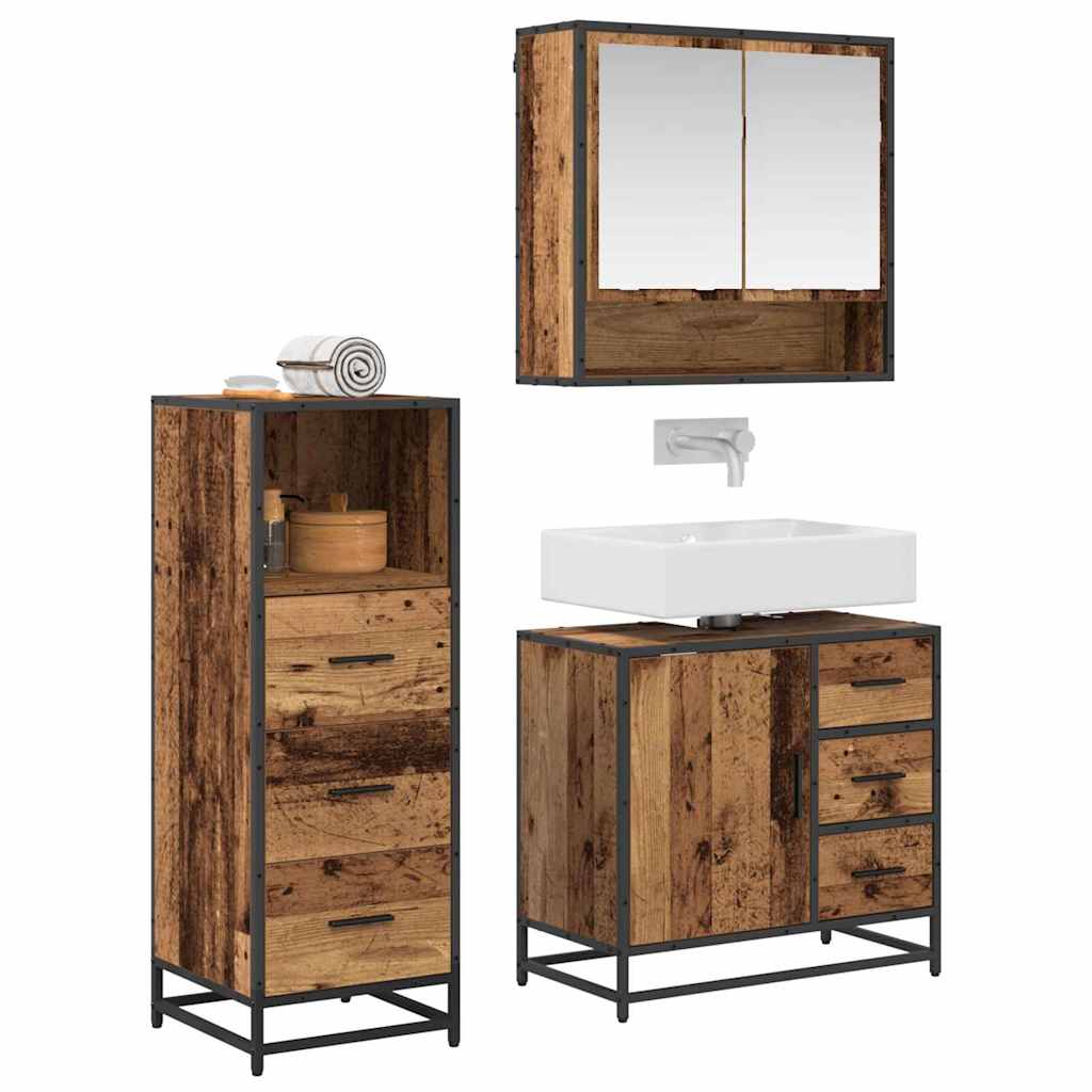 Bathroom Furniture Set with Door 3 pcs Old Wood Engineered Wood
