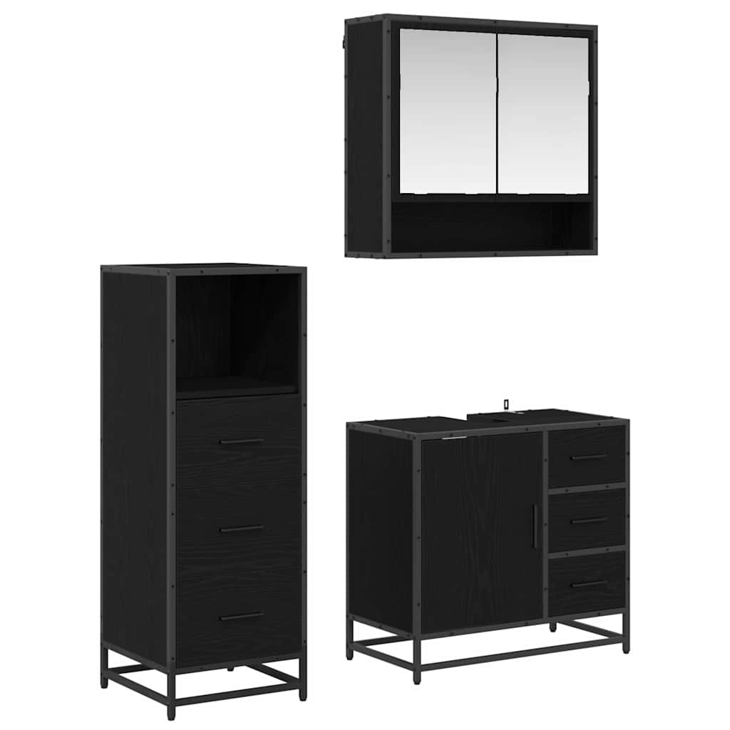 Bathroom Furniture Set 3 pcs Black Oak Engineered Wood