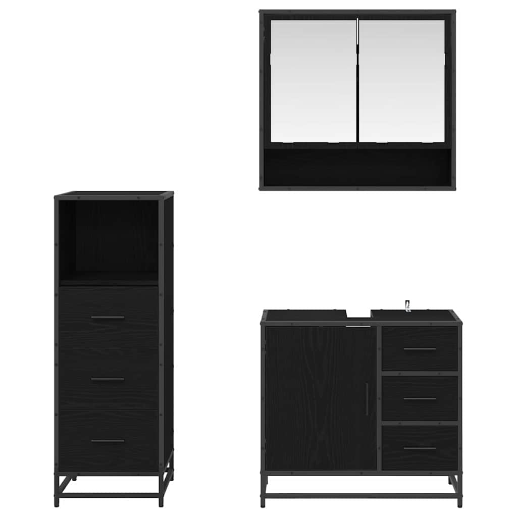 Bathroom Furniture Set 3 pcs Black Oak Engineered Wood