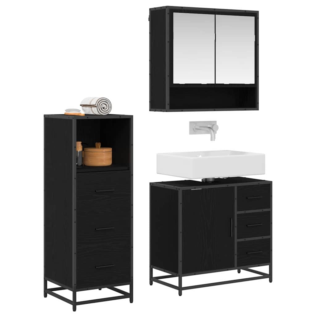 Bathroom Furniture Set 3 pcs Black Oak Engineered Wood