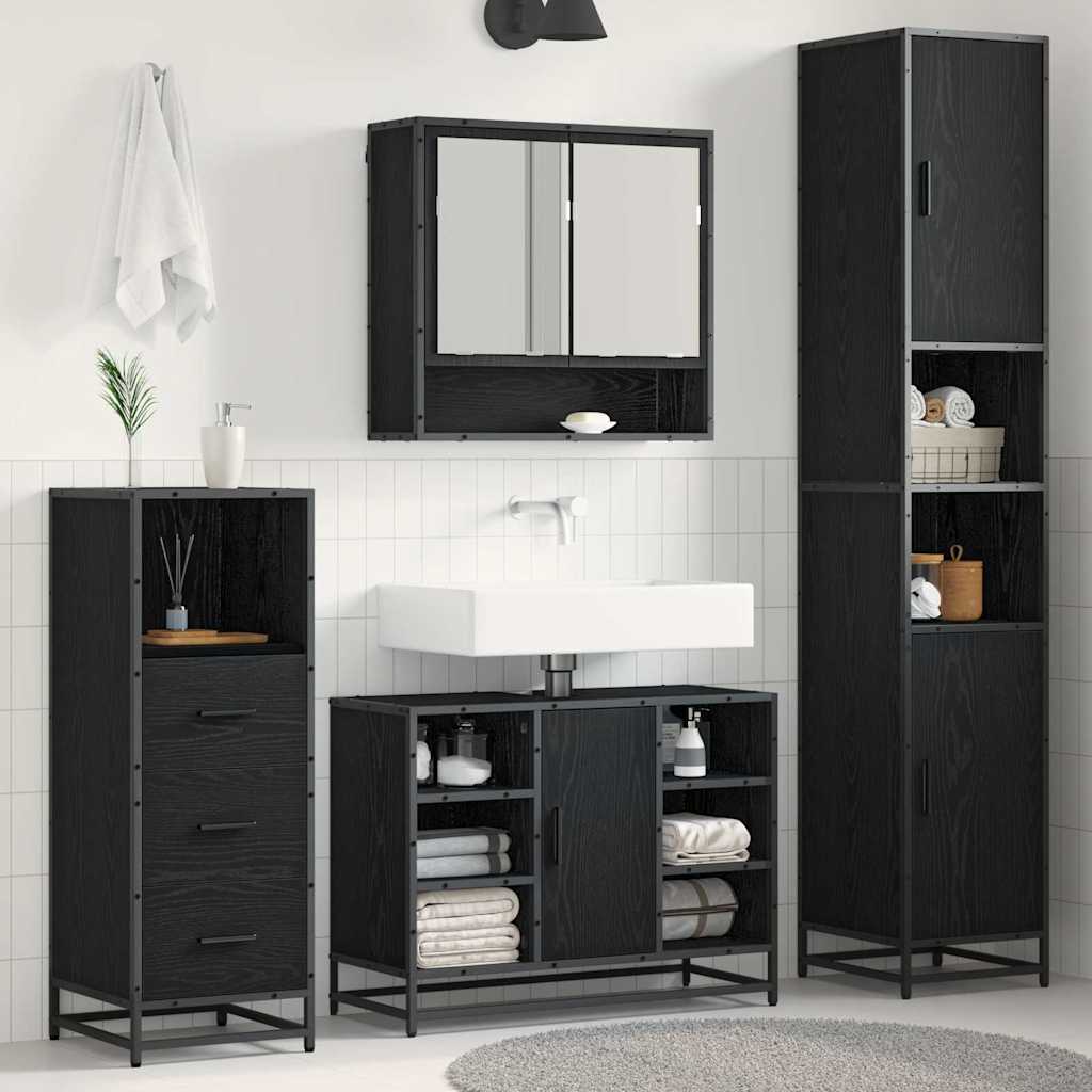 Bathroom Furniture Set 3 pcs Black Oak Engineered Wood