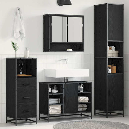 Bathroom Furniture Set 3 pcs Black Oak Engineered Wood