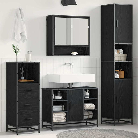 Bathroom Furniture Set 3 pcs Black Oak Engineered Wood