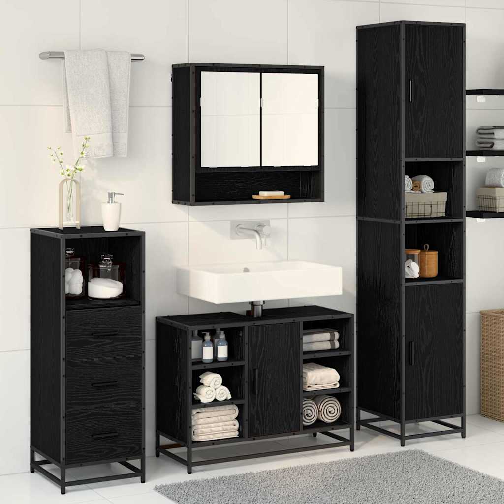 Bathroom Furniture Set 3 pcs Black Oak Engineered Wood