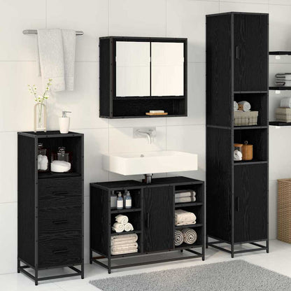Bathroom Furniture Set 3 pcs Black Oak Engineered Wood