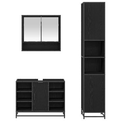 Bathroom Furniture Set 3 pcs Black Oak Engineered Wood