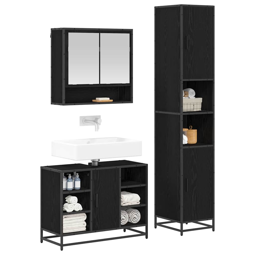 Bathroom Furniture Set 3 pcs Black Oak Engineered Wood