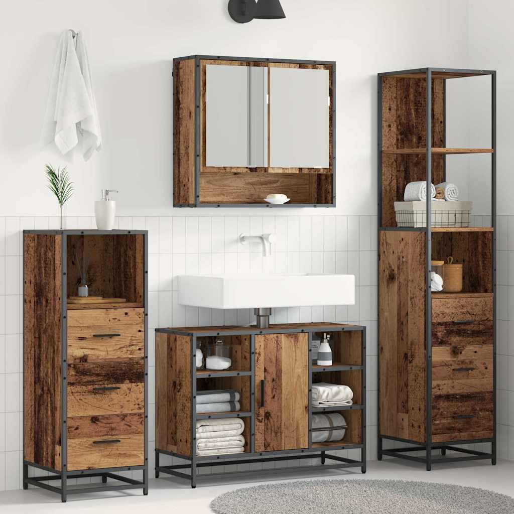 Bathroom Furniture Set with Door 4 pcs Old Wood Engineered Wood