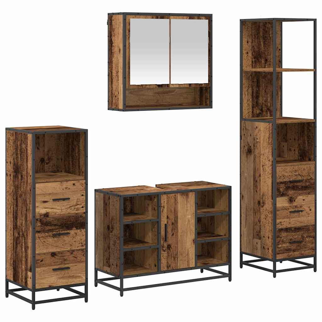 Bathroom Furniture Set with Door 4 pcs Old Wood Engineered Wood