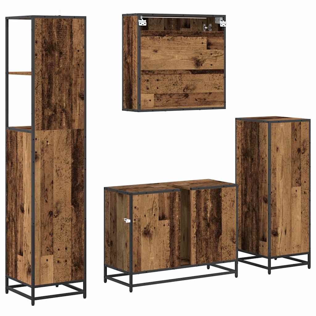 Bathroom Furniture Set with Door 4 pcs Old Wood Engineered Wood