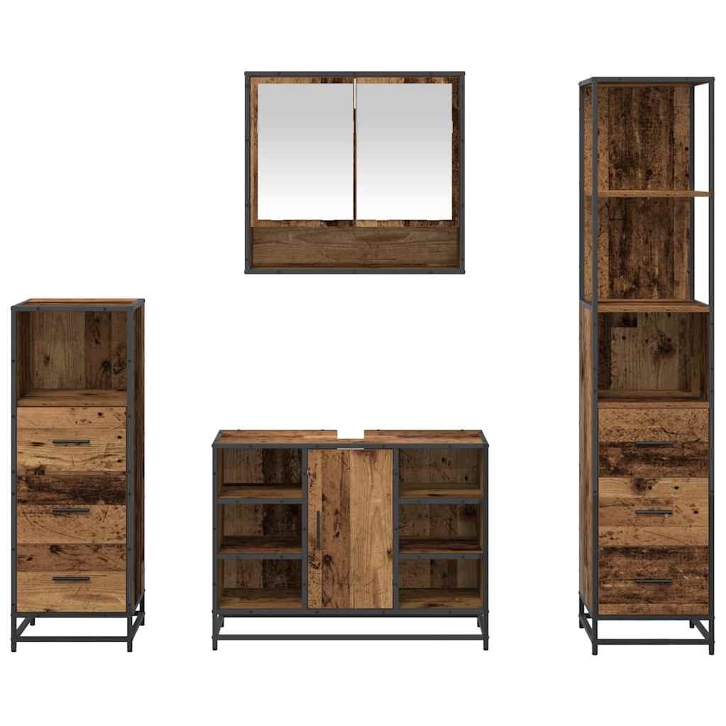 Bathroom Furniture Set with Door 4 pcs Old Wood Engineered Wood