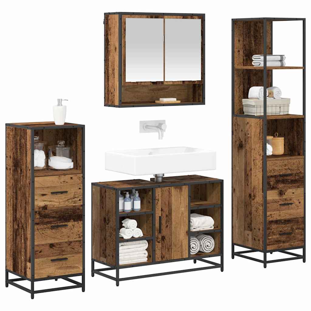 Bathroom Furniture Set with Door 4 pcs Old Wood Engineered Wood