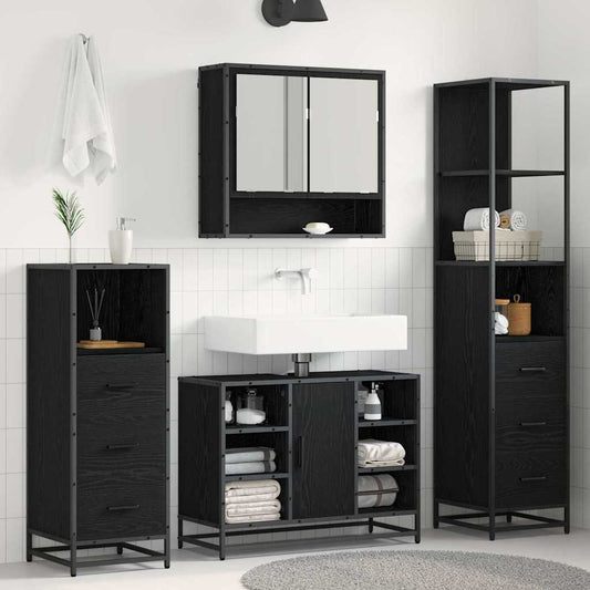 Bathroom Furniture Set 4 pcs Black Oak Engineered Wood