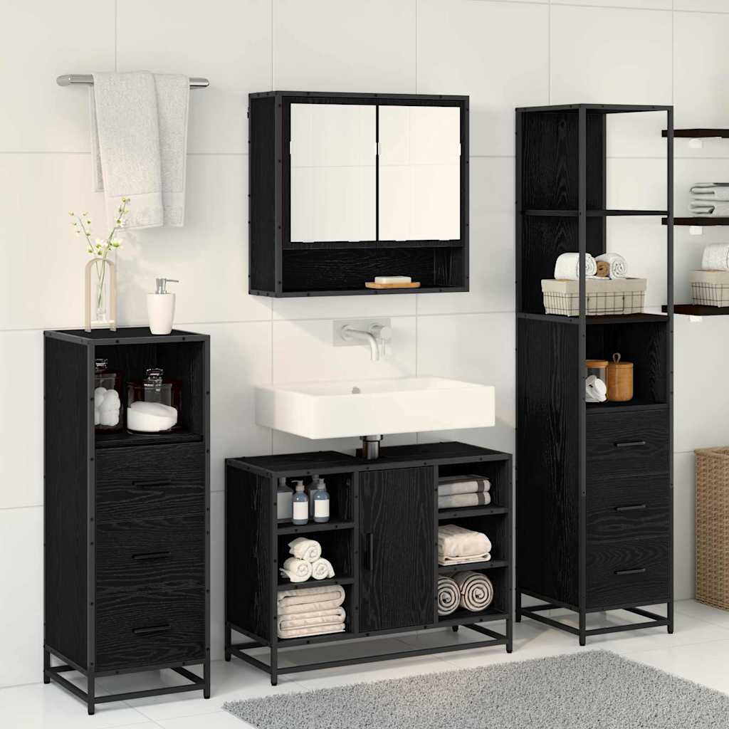 Bathroom Furniture Set 4 pcs Black Oak Engineered Wood