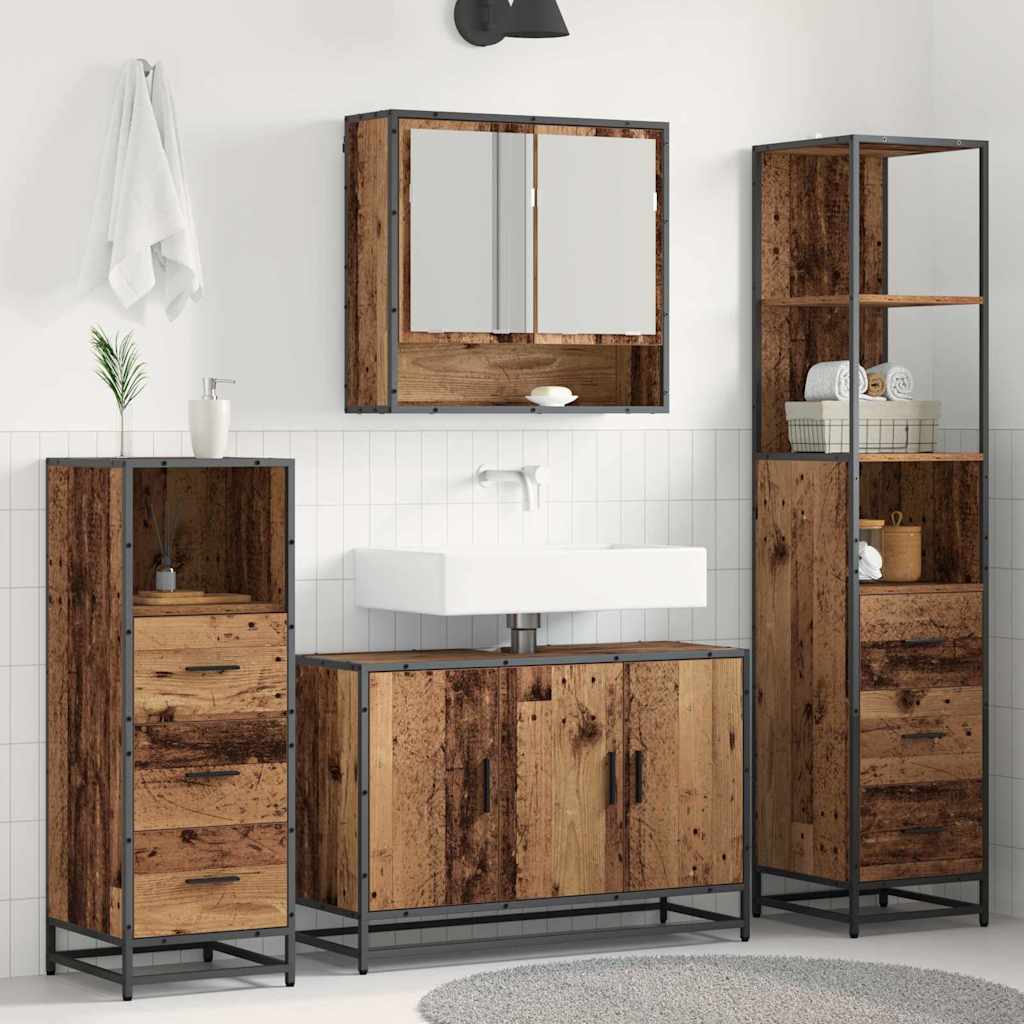 Bathroom Furniture Set with Door 4 pcs Old Wood Engineered Wood
