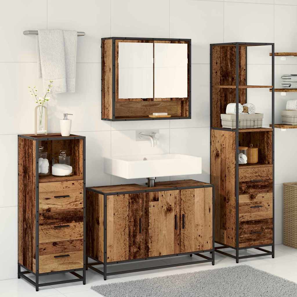 Bathroom Furniture Set with Door 4 pcs Old Wood Engineered Wood