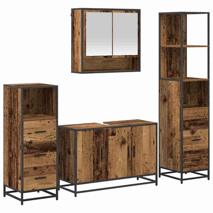 Bathroom Furniture Set with Door 4 pcs Old Wood Engineered Wood