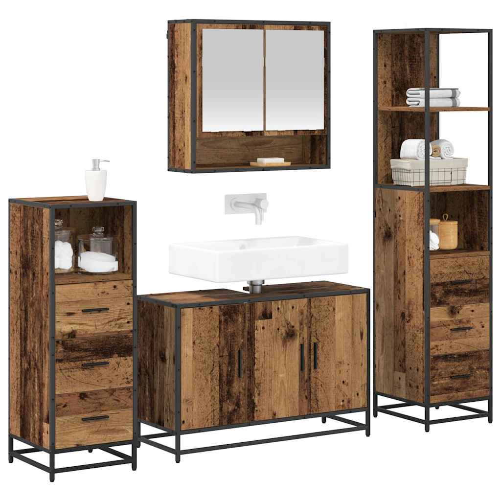 Bathroom Furniture Set with Door 4 pcs Old Wood Engineered Wood