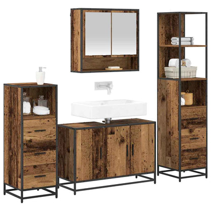Bathroom Furniture Set with Door 4 pcs Old Wood Engineered Wood