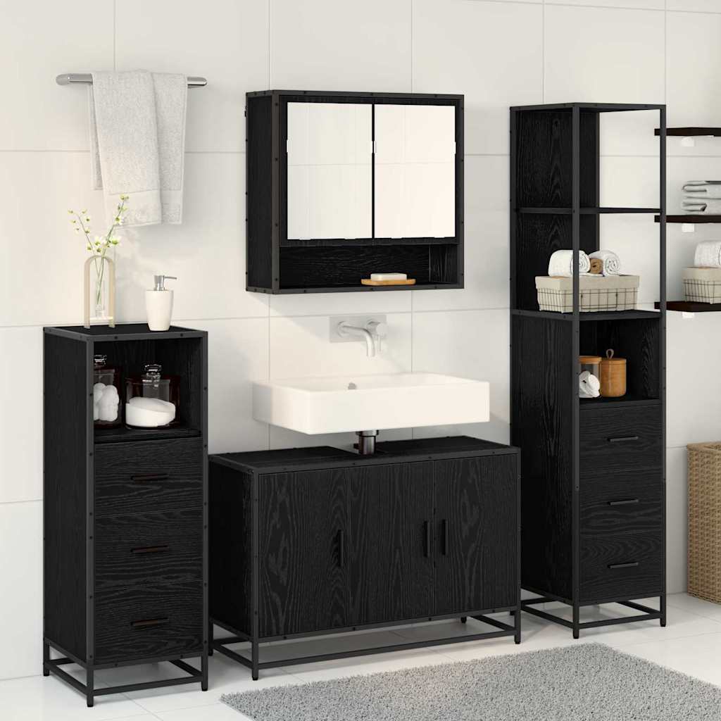Bathroom Furniture Set 4 pcs Black Oak Engineered Wood