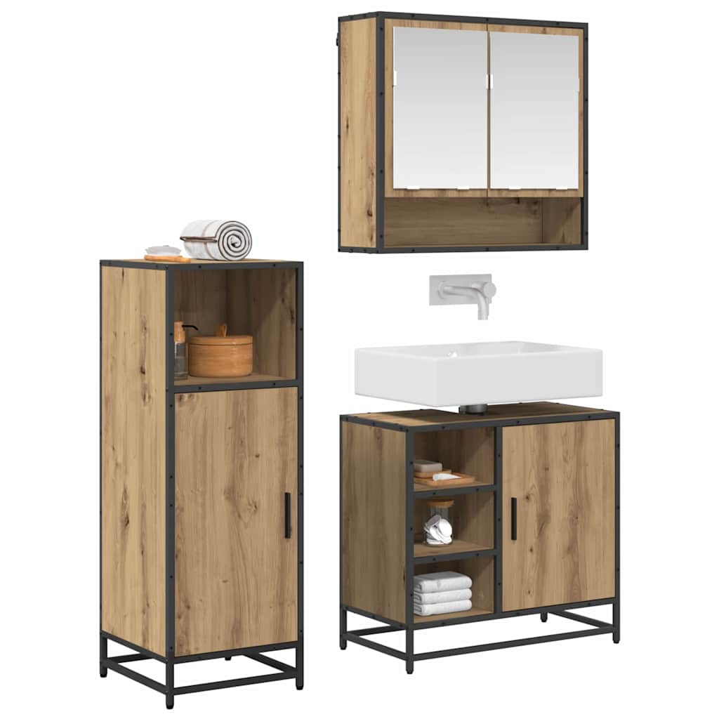 Bathroom Furniture Set with Shelf with Door 3 pcs Artisan oak