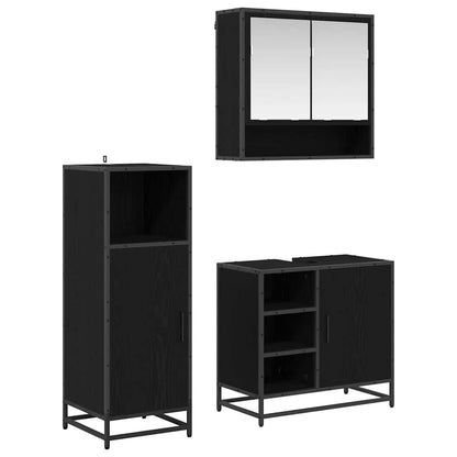 Bathroom Furniture Set with Shelf Wall-mounted 3 pcs Black oak