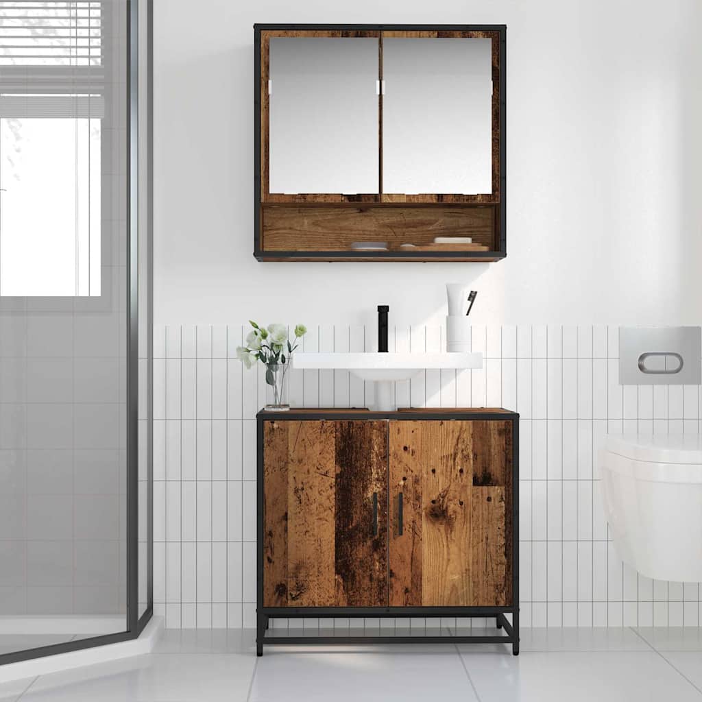 Bathroom Furniture Set with Door 2 pcs Old Wood Engineered Wood
