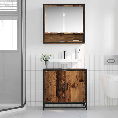 Bathroom Furniture Set with Door 2 pcs Old Wood Engineered Wood