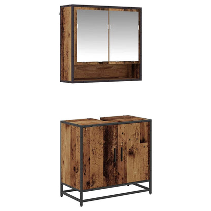 Bathroom Furniture Set with Door 2 pcs Old Wood Engineered Wood