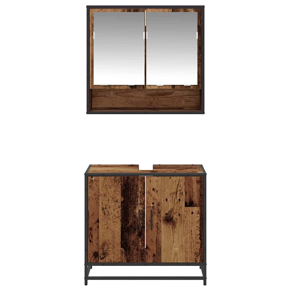 Bathroom Furniture Set with Door 2 pcs Old Wood Engineered Wood