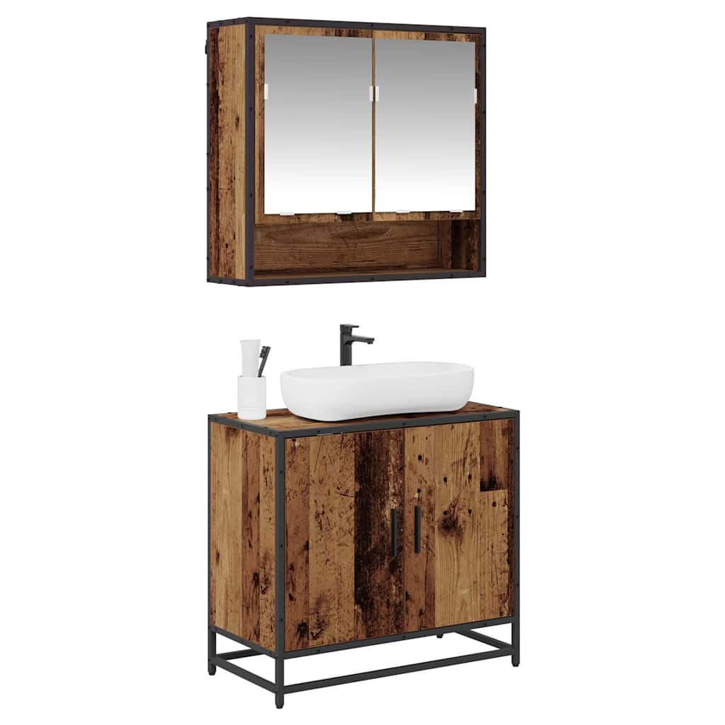 Bathroom Furniture Set with Door 2 pcs Old Wood Engineered Wood