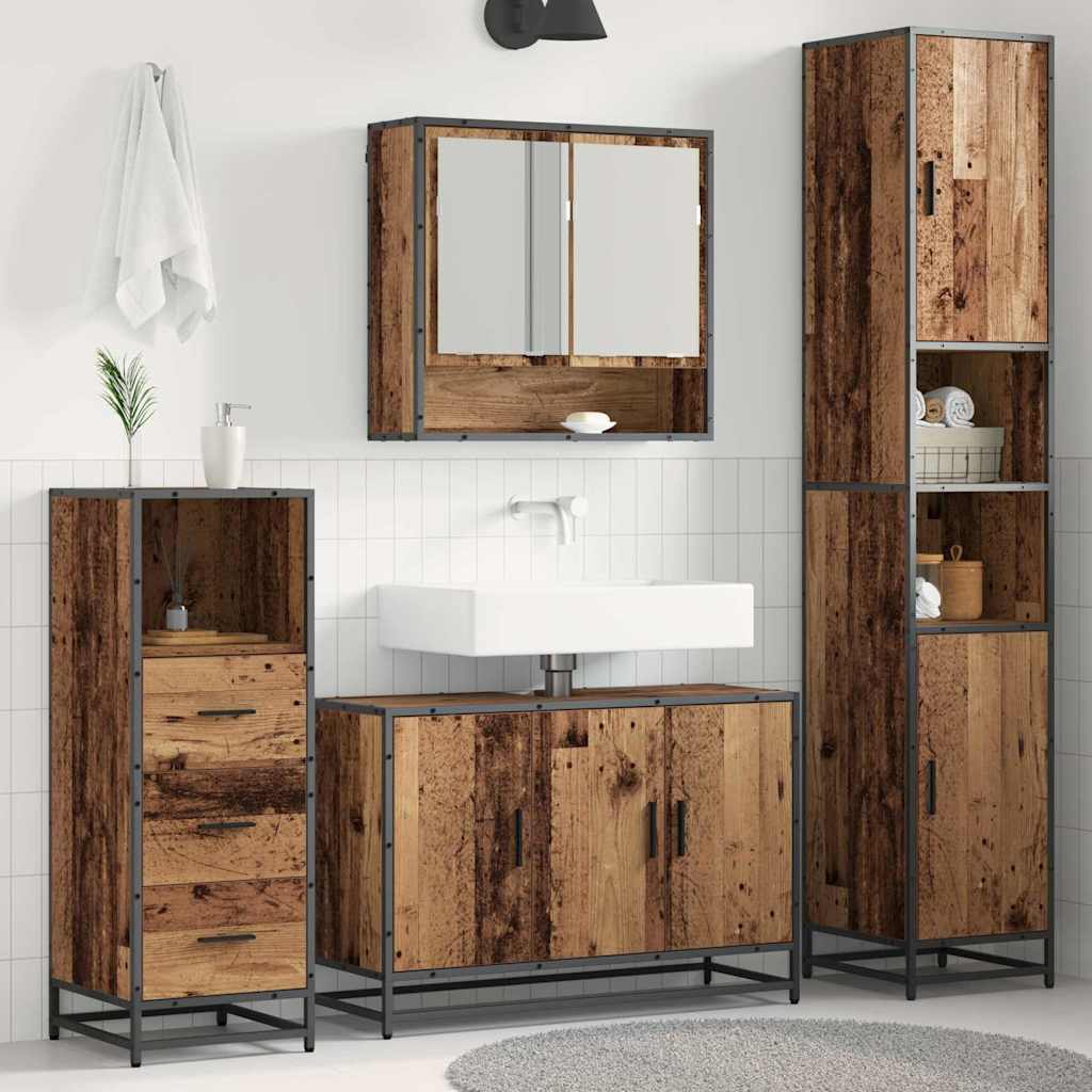 Bathroom Furniture Set with Door 3 pcs Old Wood Engineered Wood