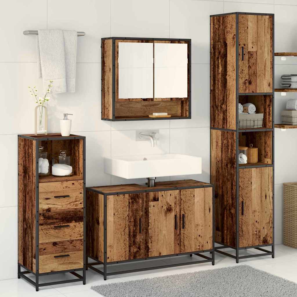 Bathroom Furniture Set with Door 3 pcs Old Wood Engineered Wood