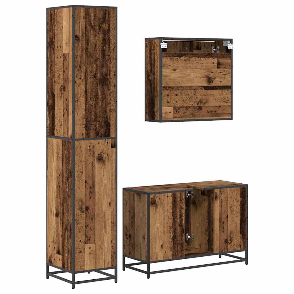 Bathroom Furniture Set with Door 3 pcs Old Wood Engineered Wood