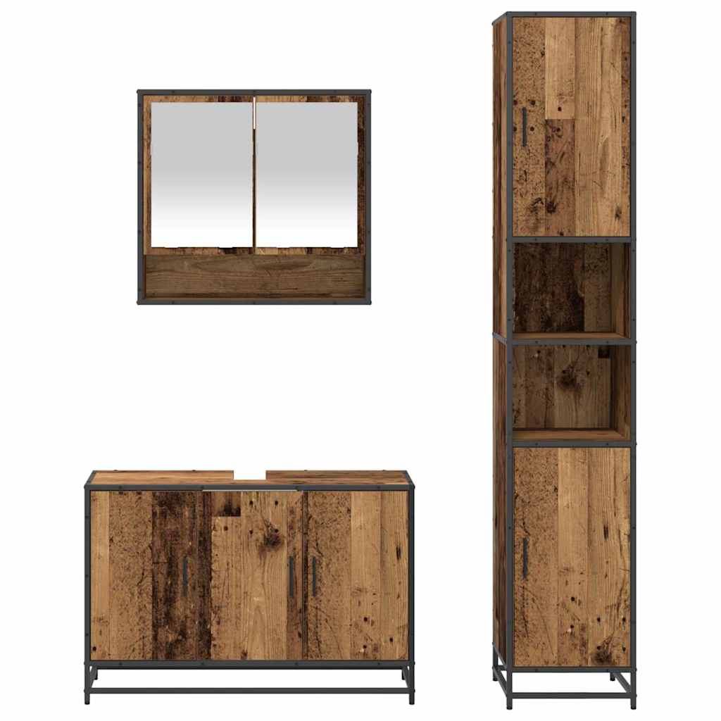 Bathroom Furniture Set with Door 3 pcs Old Wood Engineered Wood
